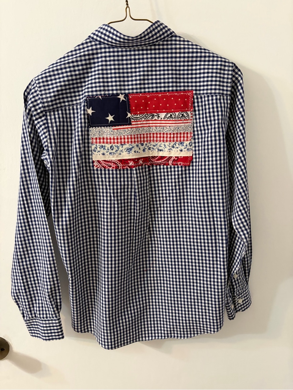 Kids Brooks Brothers Blue Gingham Button-Down Shirt with Flag Patch